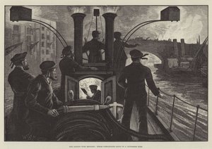ロンドン消防隊、リバーサイド火災に向かう蒸気消防車 作： William Bazett Murray